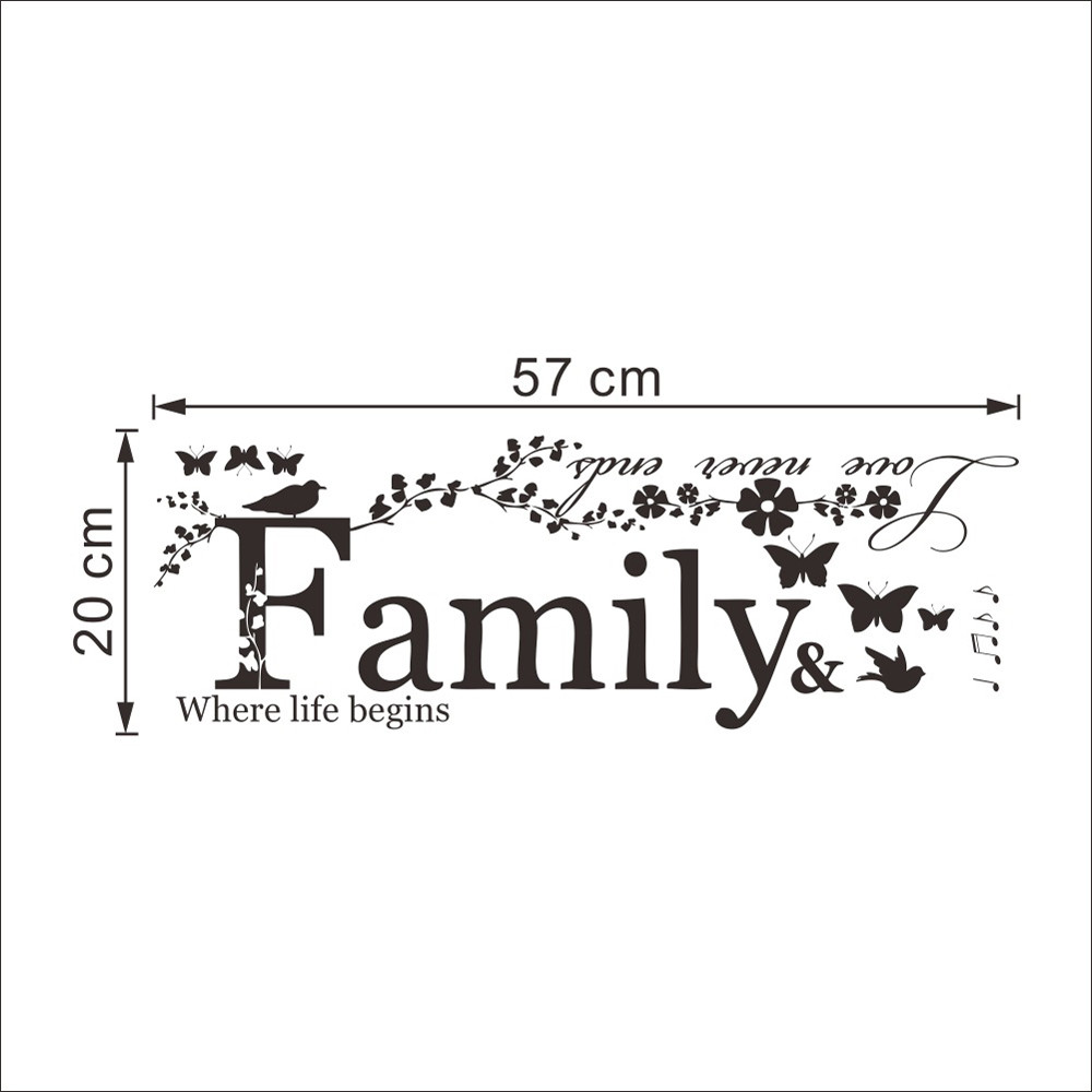 % Family where life begins love nevev ends quote wall stickers flower butterfly bird vinyl home decoration bedroom living room