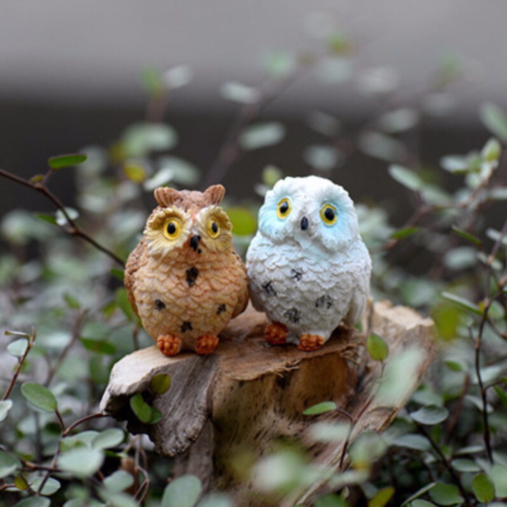 1pcs Owls Bird Animal Figurines Resin Miniatures Craft Bonsai Pots Home Fairy Garden Ornament Decoration Terrarium Decor