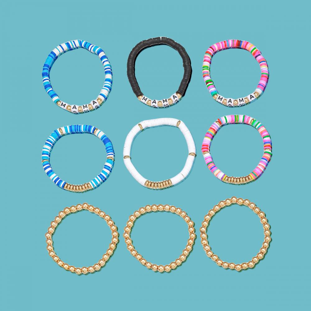 8Pc Assorted Resin Beads Stretch Bracelets Acrylic Resin Beads Tower Tassel Bracelet for Girl Women