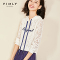 Vimly Spring Autumn Women Hoodie Sweatshirt Vintage Hooded Letter Print Lace Patchwork Casual Pullover Top Feminino 96555