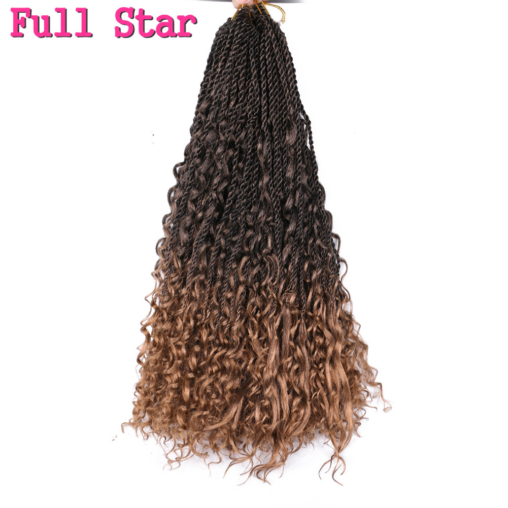 Full Star 22" Senegalese Twist Ombre Braiding Hair Curly Ends 80g Synthetic Hair Extensions Crochet Braids 20 strands/lot Black