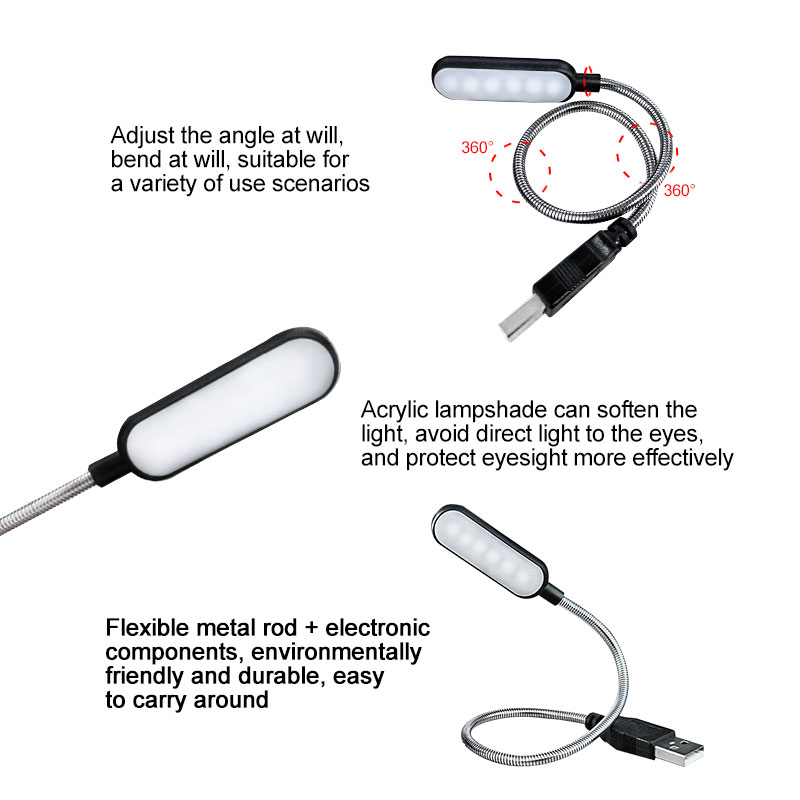 Portable USB LED Mini Book Light Reading Light Table Lamp Flexible 6leds USB Lamp for Power Bank Laptop Notebook PC Computer