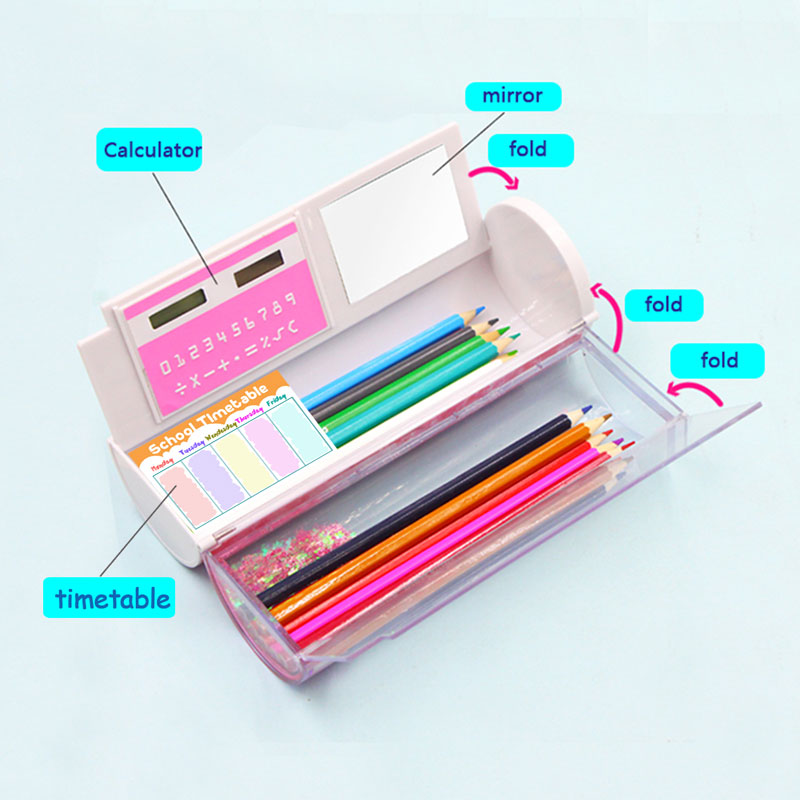 Blue Art Pencil Case Big Kawaii Stationery Box NBX Quicksand Pink Sakura Translucent Creative Multifunction Funny Gift School