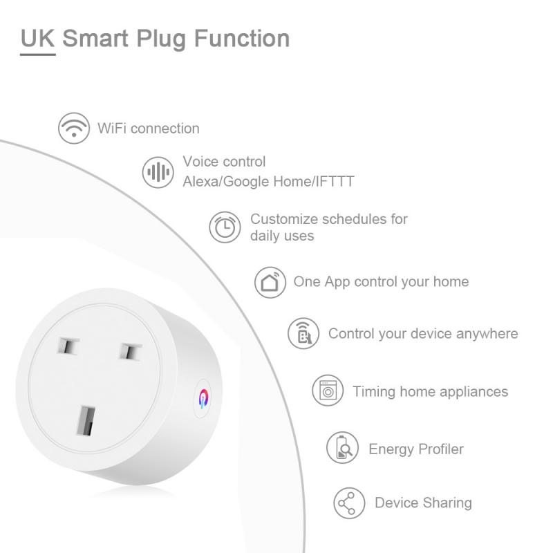 WIFI Wireless Remote Socket Smart Timer Plug Voice Control UK Home Fire Retardant PC Smart Power Socket UK Plug