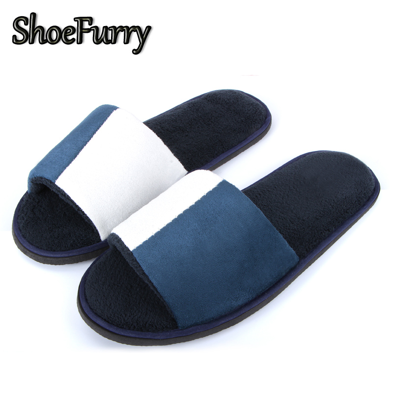 ShoeFurry Winter Men Casual Cotton Shoes Home Indoor Slippers Sandals Soft Plush Warm Bedroom Slippers Male Hotel Spa Slippers