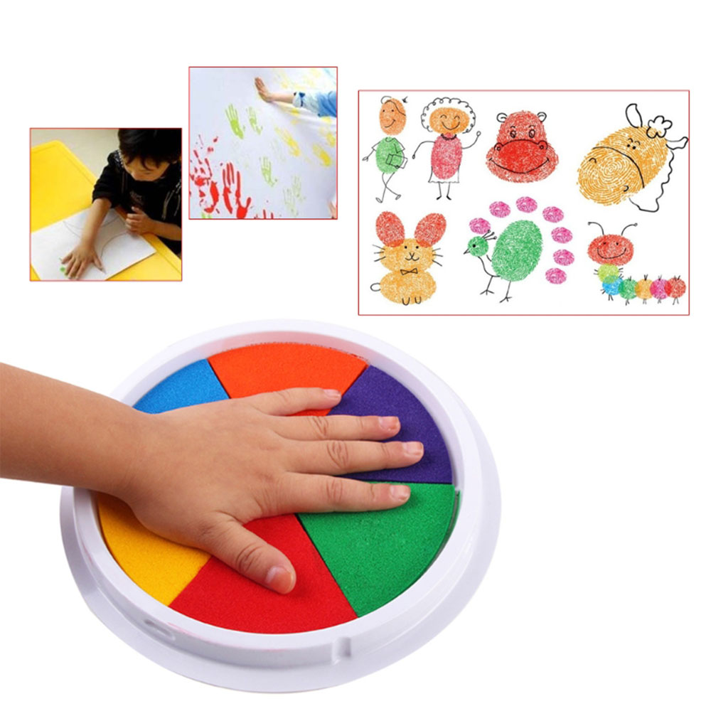 1pc Large 6 Colors Round Ink Pad Children Finger Painted Hand Prints Plate Non-toxic Water Check Stamp Pad Graffiti Paint Plate