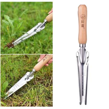 Multipurpose Root Removing Shovel Root Remover Durable Weeding Sickle Manual Weeder with Wooden Handle for Garden