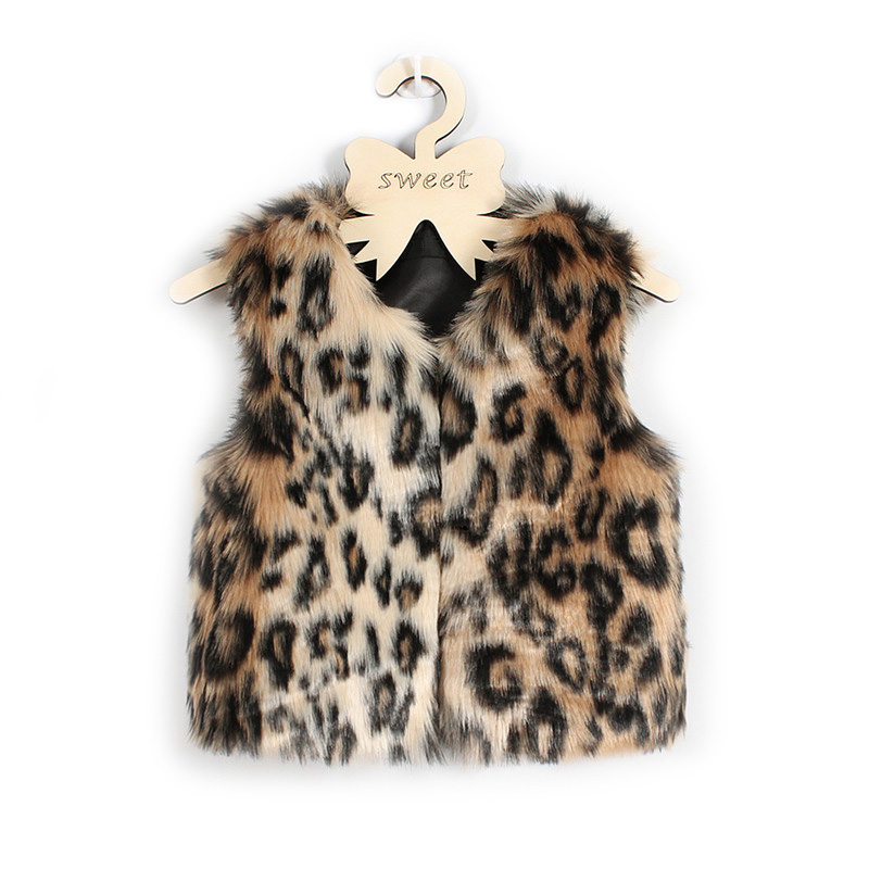 Children's Leopard Faux Fur Vest For Girls Autumn Winter Kids Leather Vest Girls Waistcoat Fleece Baby Girl Outerwear