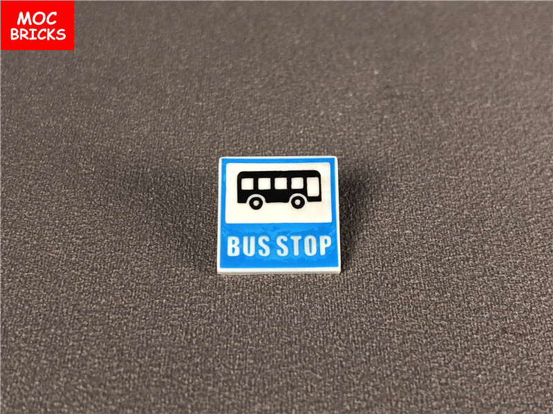 10pcs/lot Road Sign with Clip-on stop Bus station Thoroughfare Construction worker Building Blocks Figure DIY Toys kids gifts