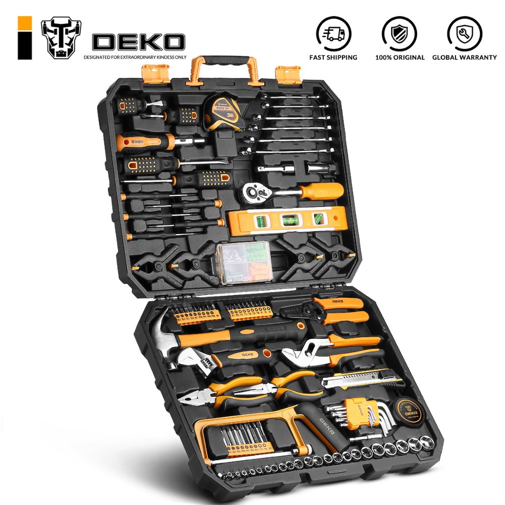 DEKO Hand Tool Set General Household Repair with Plastic Toolbox Case Socket Wrench Screwdriver Knife
