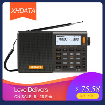 XHDATA D-808 Portable Digital Radio FM Stereo/SW/MW/LW SSB AIR RDS Multi Band Radio Speaker with LCD Display Alarm Clock Radio
