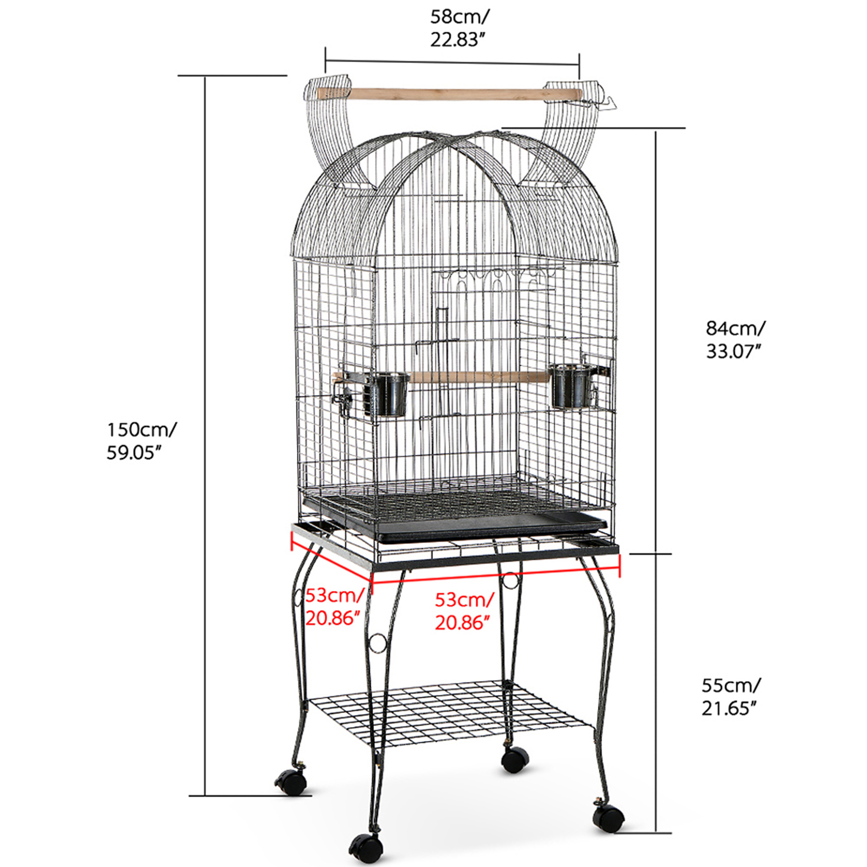 iKayaa Wrounght Iron Bird Parrot Cage Play Top Macaw Cockatoo Parakeet Conure Finch Cage + Stainless Steel Bowl Lockable Wheels