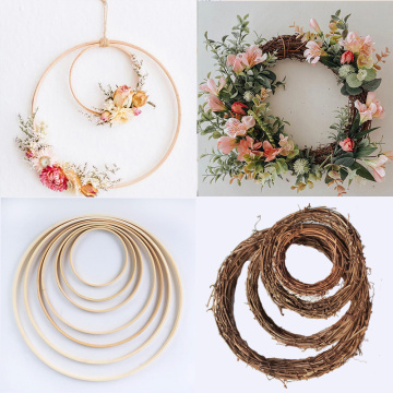 10-40cm DIY Hanging Wreath Rattan/Bamboo/Metal Wreath iron Ring Hoop Door Hanging Craft Party Decorations Easter Wedding Wreaths