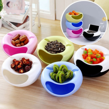 Double Layer Container Box Creative Bowl Dish Layer Phone Holder Dry Fruit Snacks Seeds Containers Plastic Storage Box