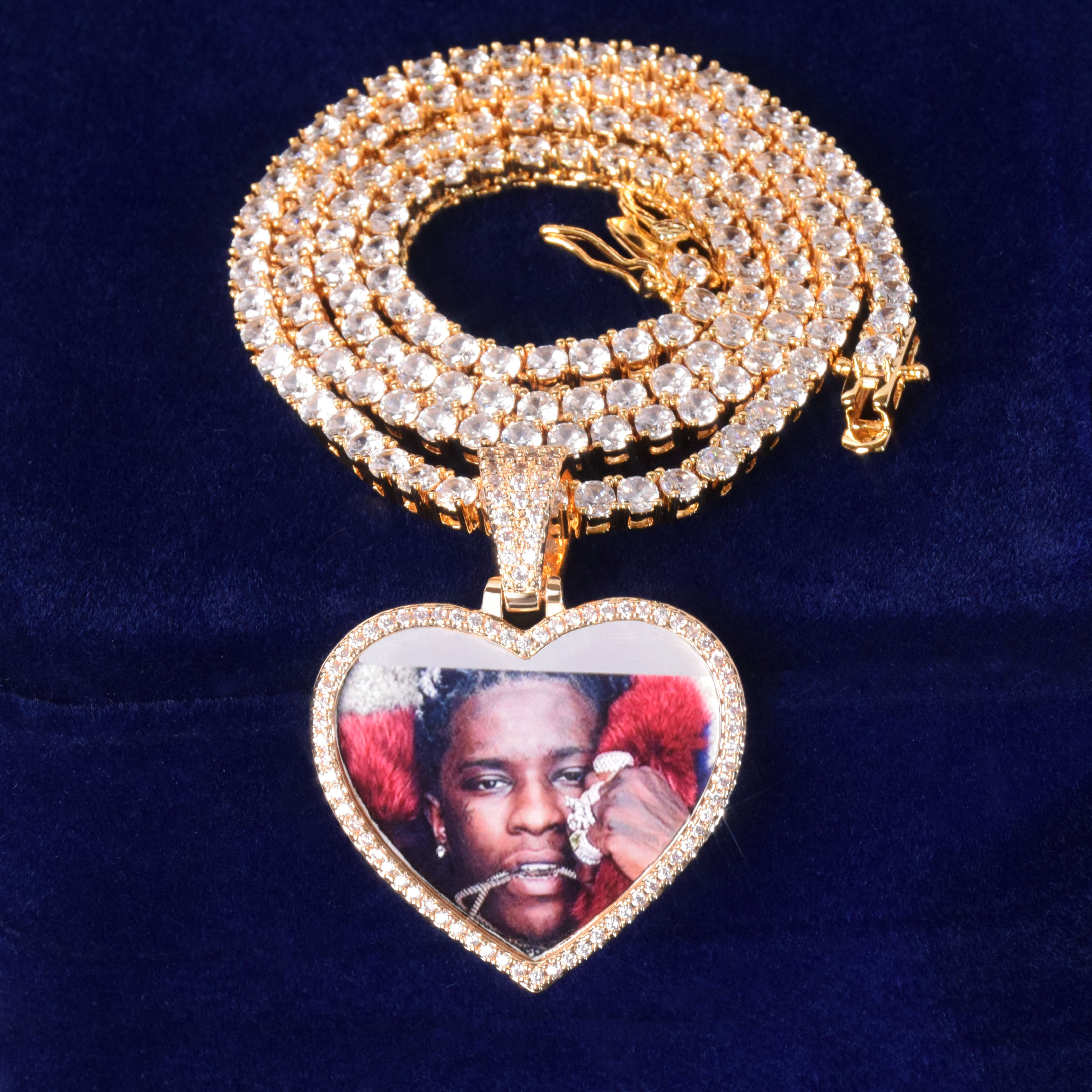 Custom Made Photo Heart Medallions Necklace & Pendant Solid back Gold Color AAA Zircon Men's Hip hop Jewelry