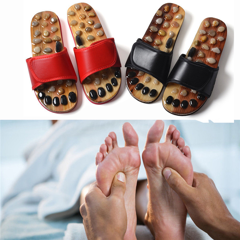 Natural Pebble Foot Massage Shoes Acupuncture Point Cobble Therapy Massage Slippers Health Sandals Feet Elderly Care Shoes