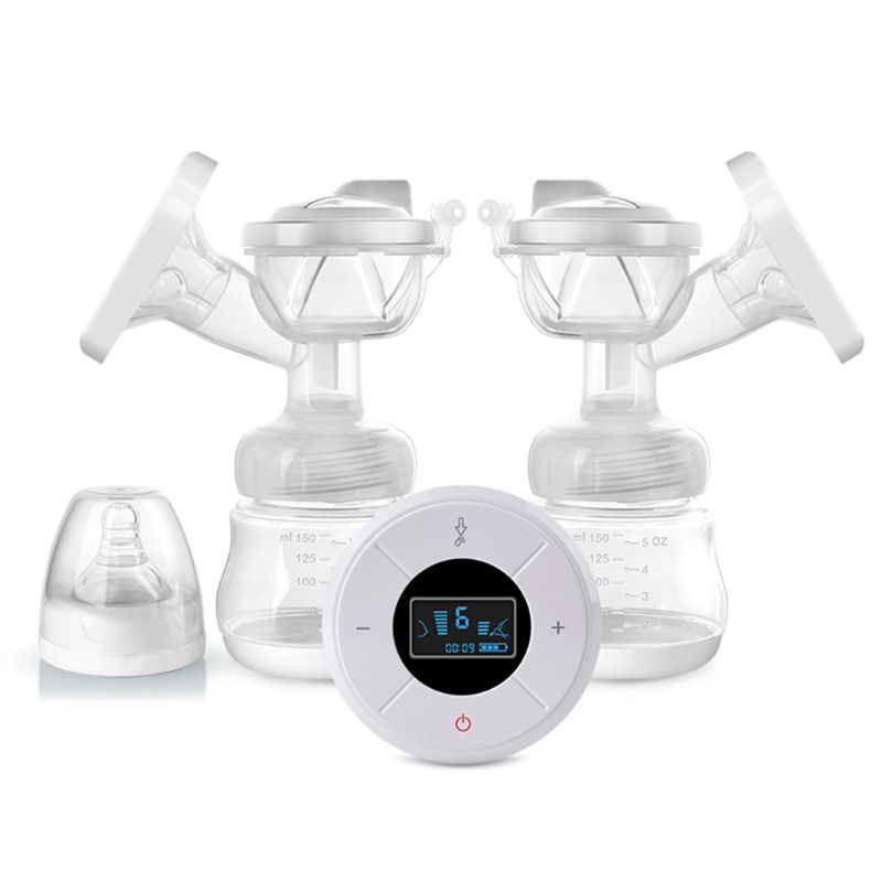 Electric Double Breast Pump Kit with 2 Milk Bottles Milk Extractor Baby Breastfeeding Assistant