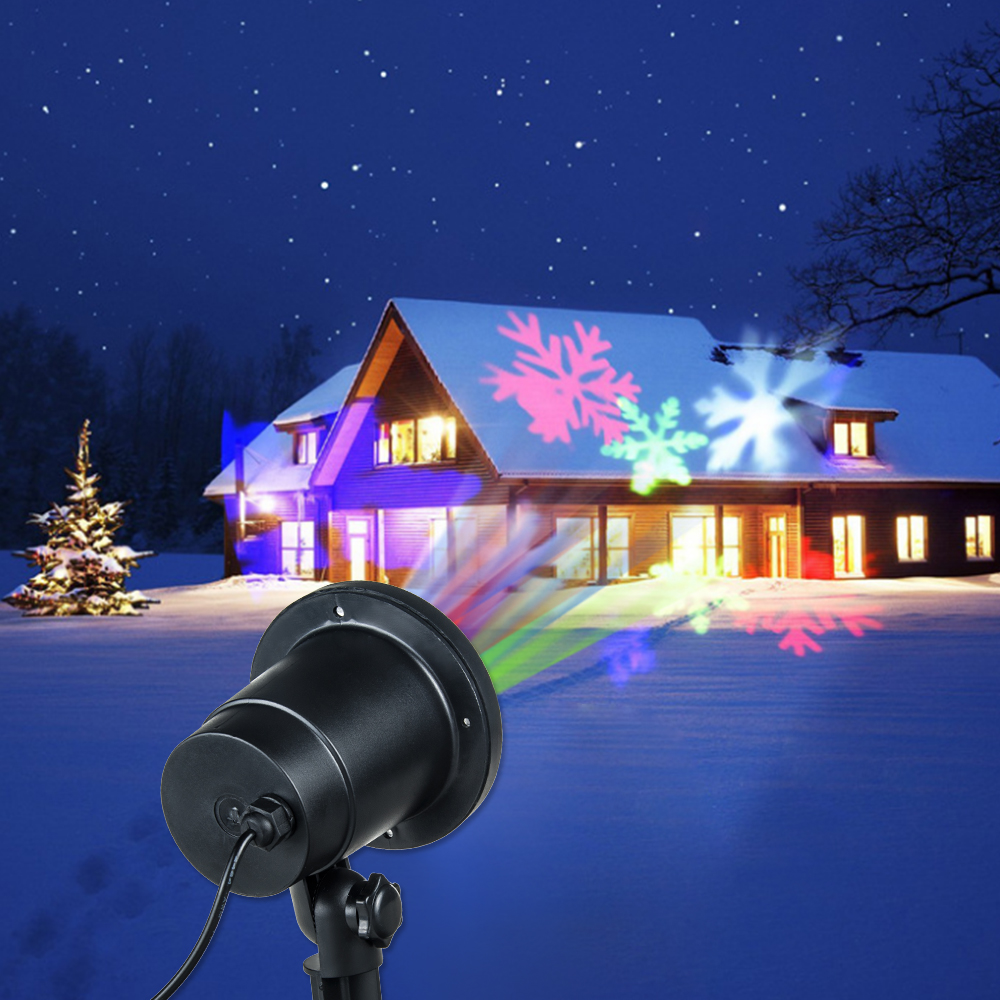 LED Film Laser Projector Light Rotating 4W RGBW Snowflake Pattern Lawn Garden Lamp Outdoor Holiday Xmas Decor Landscape Lighting