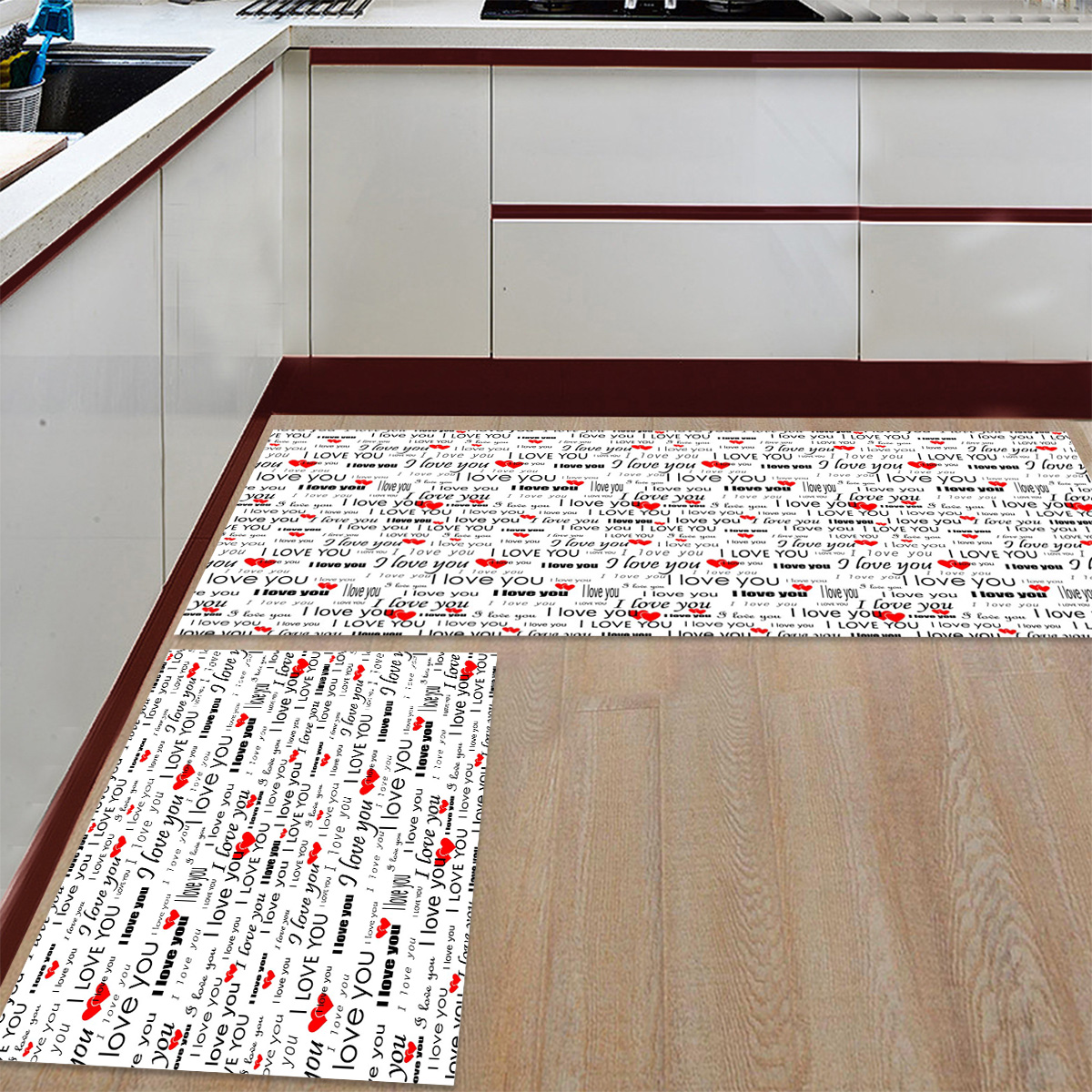 English Alphabet Font Red Heart Art Kitchen Mat Set Anti-slip Kitchen Mats for Floor Home Rugs Floor Mat In The Room