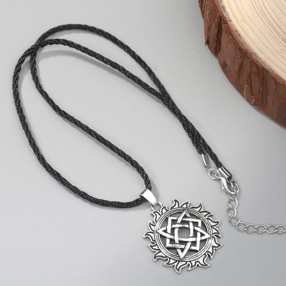 QIAMNI Retro Alatyr Star Slavic Amulet Necklace Rope Chain Svarog Square Pendant Norse Talisman Pagan Necklace Viking Jewelry