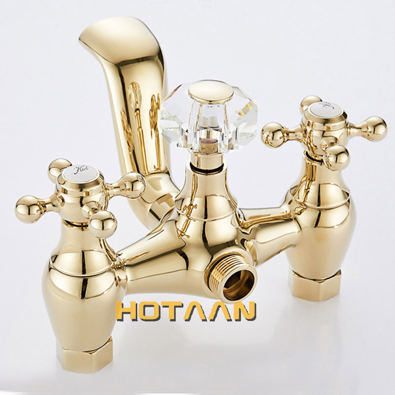 Luxury Antique Style Gold Color Bath Tub Faucet Ceramic Handle Hand held Shower Head Faucet Mixer Tap Free Shipping YT-5329