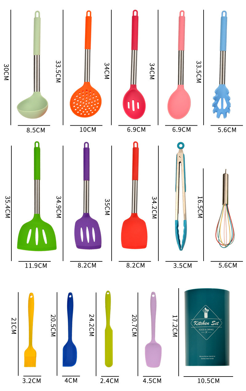 Silicone Cooking Utensils Set, 14/15Pcs Non-stick Kitchen Cooking Tools Set, Cookware with Stainless Steel Handle