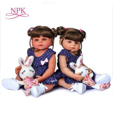 NPK 55cm blue dress original authentic designed reborn baby girl two colors skin full body soft silicone doll handmade