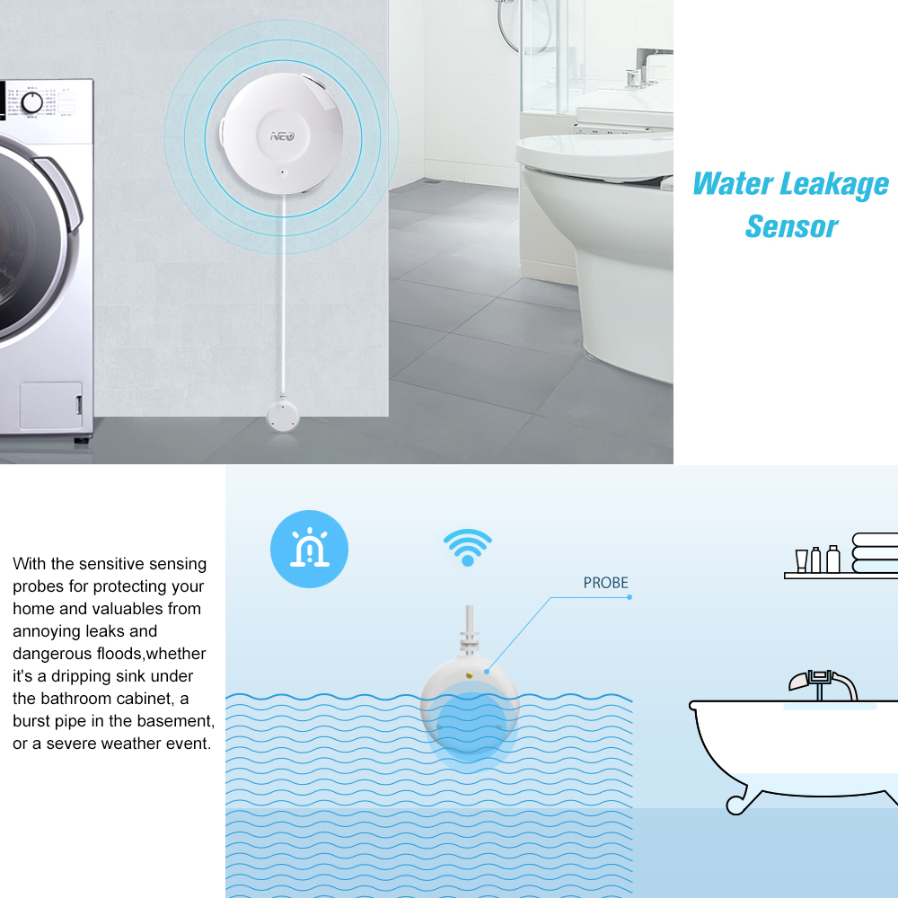 NEO Smart WIFI Water Flood Sensor WIFI Water Leakage Detector App Notification Alerts Water Sensor Alarm Leak Alarm Home Securit