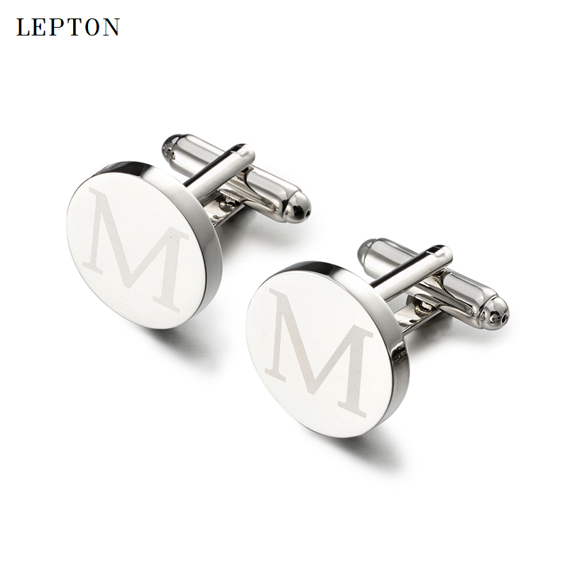 Hot Sale Round Letters M Cufflinks for Mens Silver Color Letters M of alphabet Cuff links & Tie Clip Set Men Shirt Cuffs Button