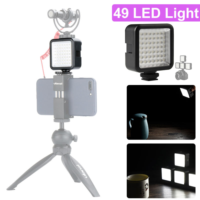 Ulanzi Ultra Bright 49 LED Video Light with 3 Hot Shoe Dimmable High LED Smartphone Video Light for Canon Nikon Smartphone