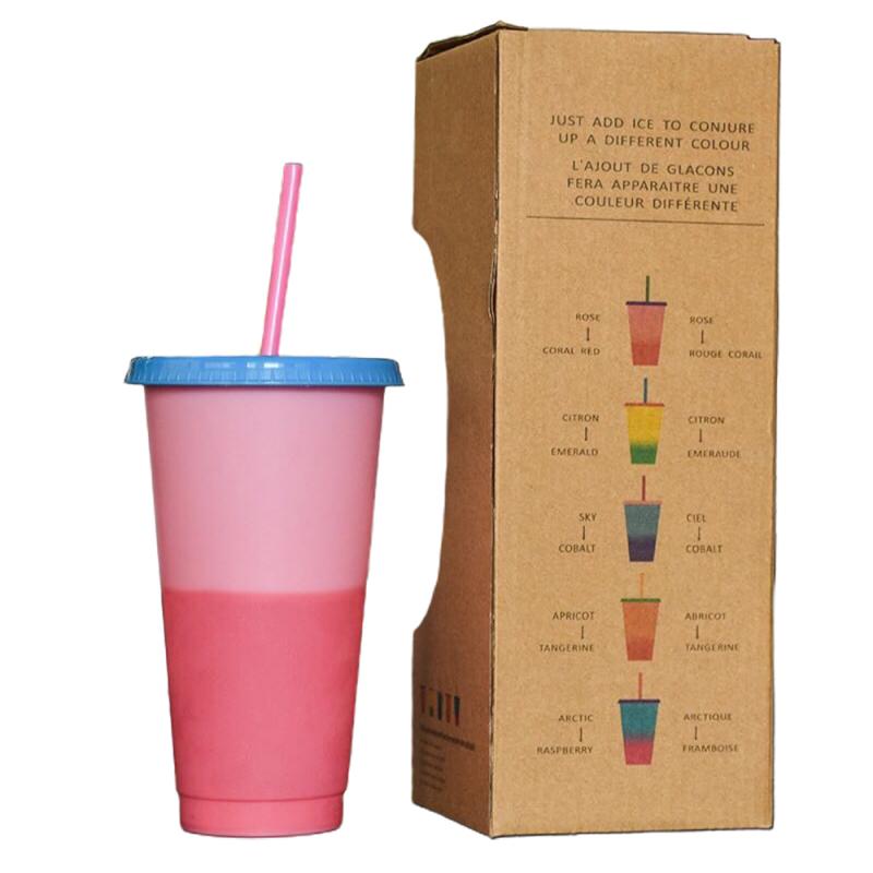 5 Magic water Cup Color Changing Cold Cups Straw Cup Summer big Cold Drinks Mug 710ml Reusable Plastic Tumbler with Lid bar cup
