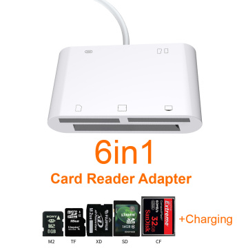 6in1 SD TF SDHC CF XD M2 Card Reader Charging Adapter for IPhone X XS MAX XR 11 Pro Max 12 13 5 5S 6 7 8 Plus For iPad