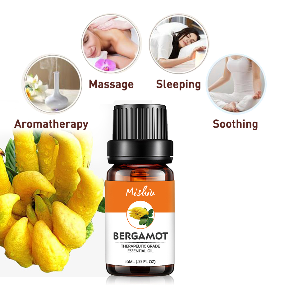 Mishiu Pure Essential Oil Massage Humidifier Bergamot Lemongrass Patchouli Ginger Eucalyptus Jasmine Aroma Massage Oil 10ML