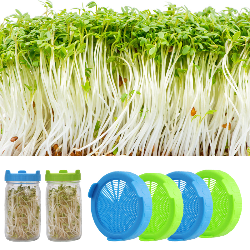 4 or 2 Sprouting Lid Food Grade Mesh Sprout Cover Kit Seed Growing Germination Vegetable Silicone Sealing Ring Lid For Mason Jar