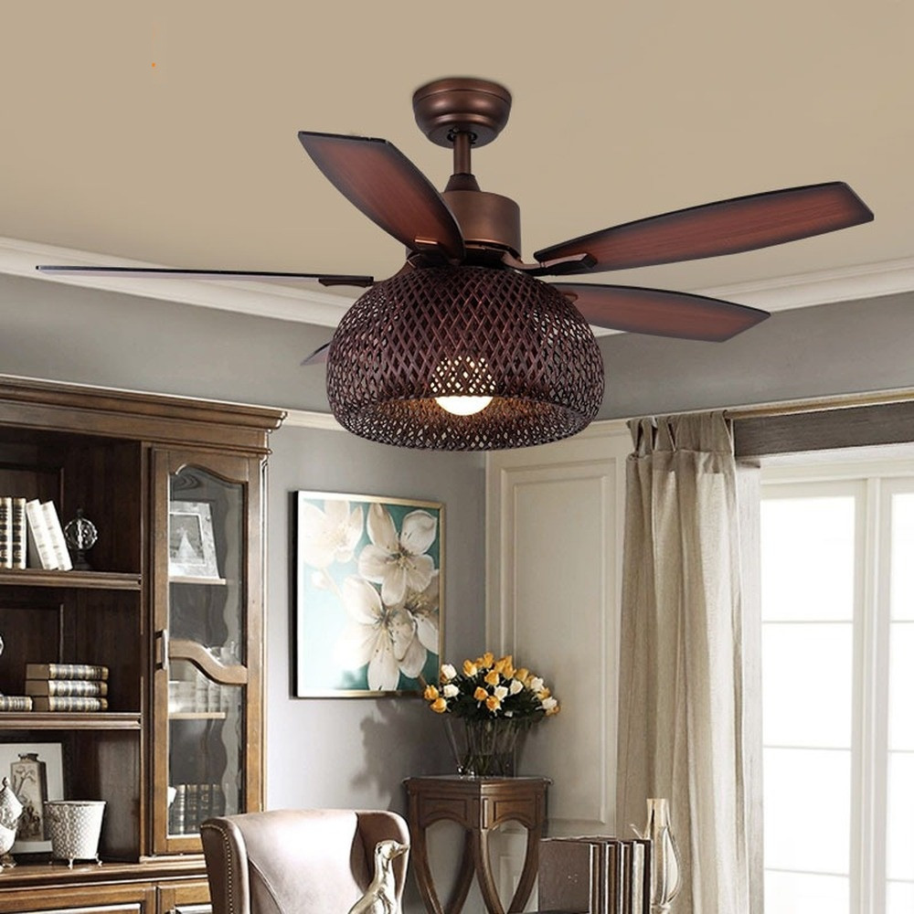 52 inch American retro ceiling fan lamp Bamboo cage with light remote control ventilator lamps bedroom decor Silent Motor Home