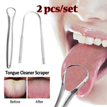 2Pcs/Set Stainless Steel Tongue Scraper Cleaner Bad Breath To Fresh Breath Toothbrushes Dental Cleaning Health Oral Hygiene Tool