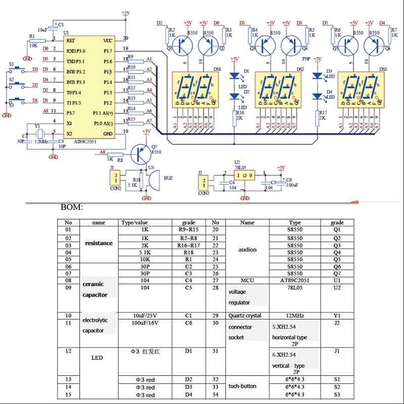 C51 Digital DIY Electronic Clock Kit Suite DIY Kit Six 6 Bits Electronic Parts and Components Eletronicos Digital Clock Timer