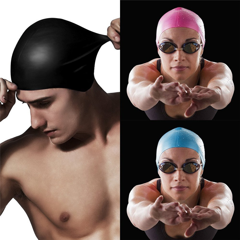 1pc Swimming Cap Solid Waterproof Fabric Protect Ears Long Hair Sports Swim Cap Silicone Hats For Adult Children Bathing Caps