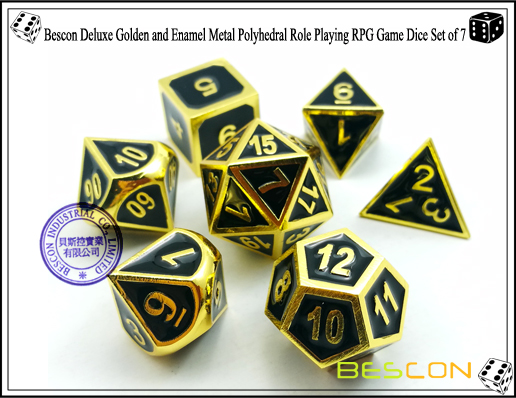 Bescon New Style Deluxe Golden and Enamel Solid Metal Polyhedral Role Playing RPG Game Dice Set (7 Die in Pack)-2