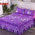 3pcs/set Bedding 1 Bed Sheet + 2 Pillowcase Fashion Autumn Bedding Non-slip Bed Skirt Fitted Mattress Bedroom Purple F0016