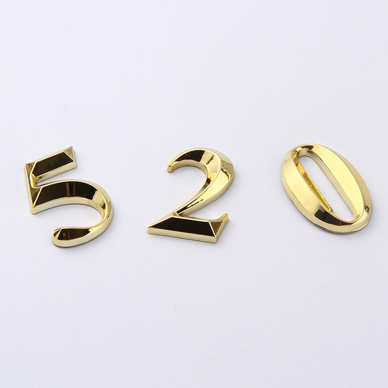 3D 0-9 Digital Modern House Number Sticker Digital Advertising Word Plastic Golden Hotel Apartment Door Sticker Number Room