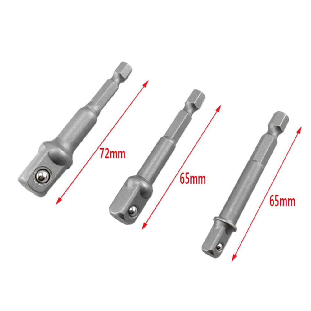 3pcs/set Chrome Vanadium Steel Socket Adapter Hex Shank to 1/4" 3/8" 1/2" Extension Drill Bits Bar Hex Bit Set Power Tools