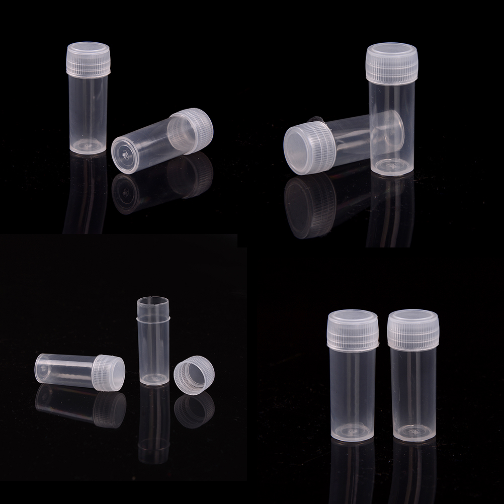 10pcs/pack 5ml Plastic Test Tubes Sample Container Craft Screw Cap Bottles for Office School Chemistry Supplies