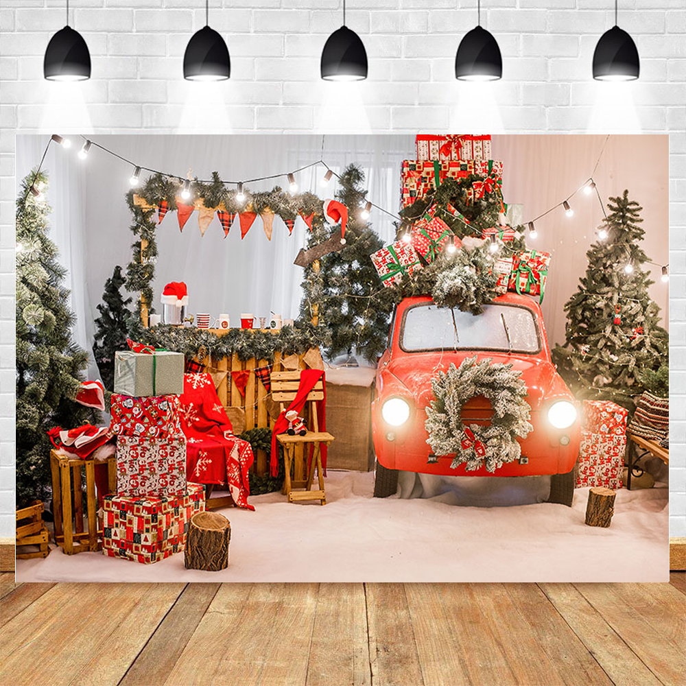 Christmas Backdrop White Wall Curtain Car Window Tree Newborn Baby Photography Background For Photo Studio Vinyl Photophone Prop