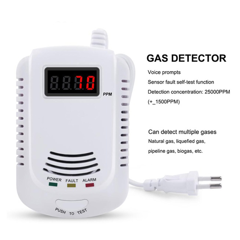 Independent Plug in Combustible Natural Gas Detector LCD Display Gas Leak Alarm with Voice Warning Alarm Sensor