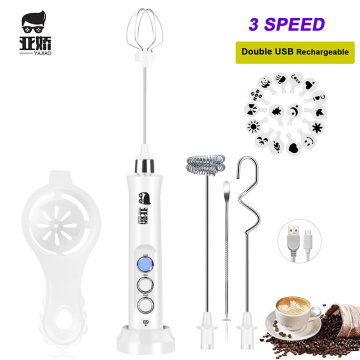 YAJIAO Rechargeable Milk Frother Handheld Electric Blender 3 Speed for Bulletproof Coffee Latte Cappuccino Hot Chocolate