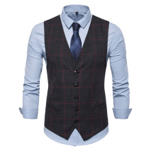 Mens Vest Single-breasted Casual Waistcoat European Size 2019 Spring Autumn Leisure V Collar Men's Plaid Waistcoat