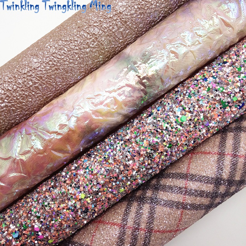 Mixed Colors Chunky Glitter leather Tartan Printed Glitter Faux Leather Fabric For Bow A4 21x29CM Twinkling Ming KM106