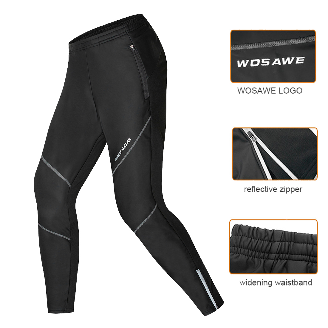 WOSAWE Winter Men's Fleece Thermal Cycling Pants Waterproof Windproof Running Tights Men's Sportswear Racing MTB Riding Trousers