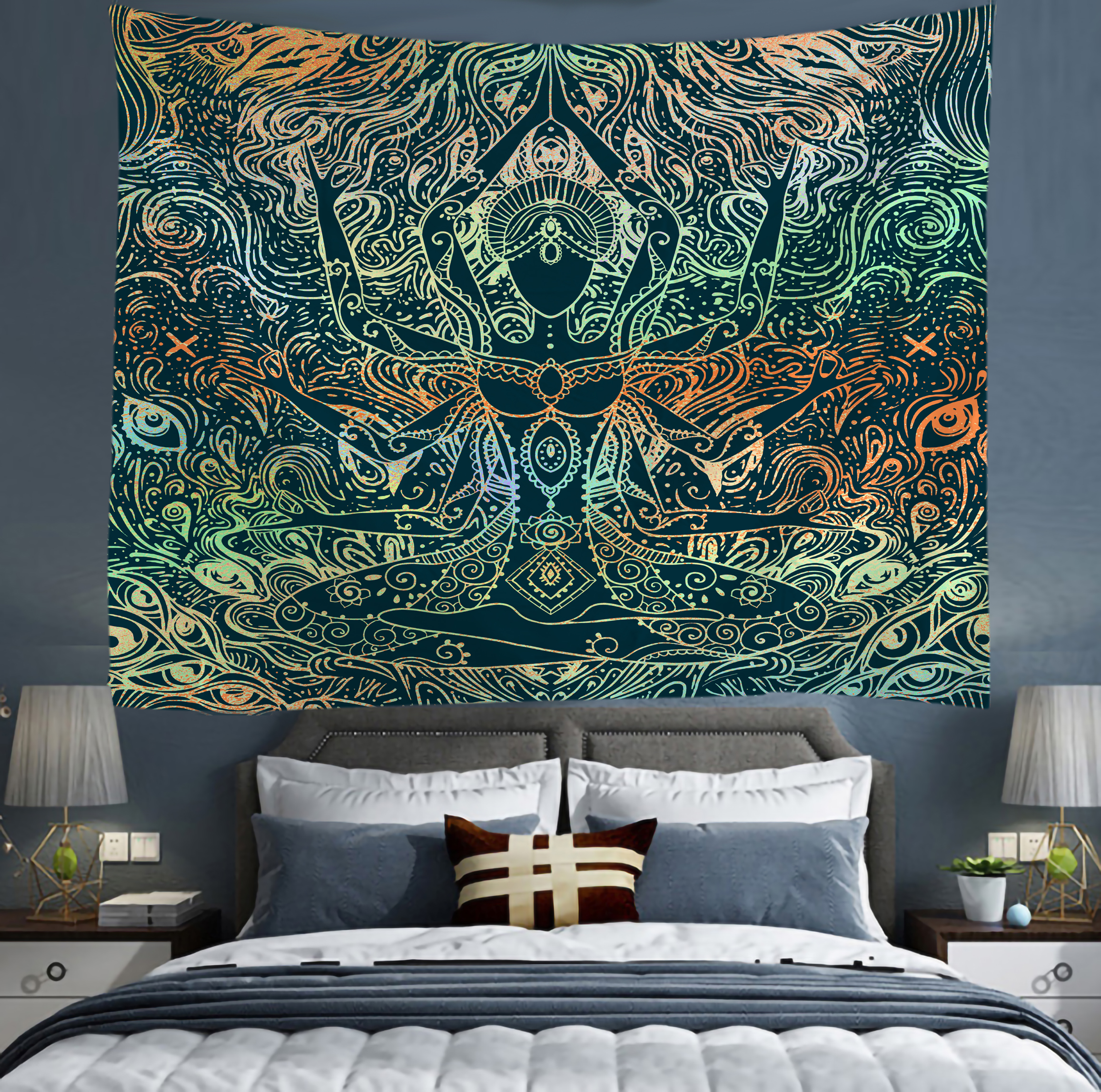 Buddha statue tapestry Mandala Tapestry Wall Hanging Boho decor macrame hippie Witchcraft Tapestry